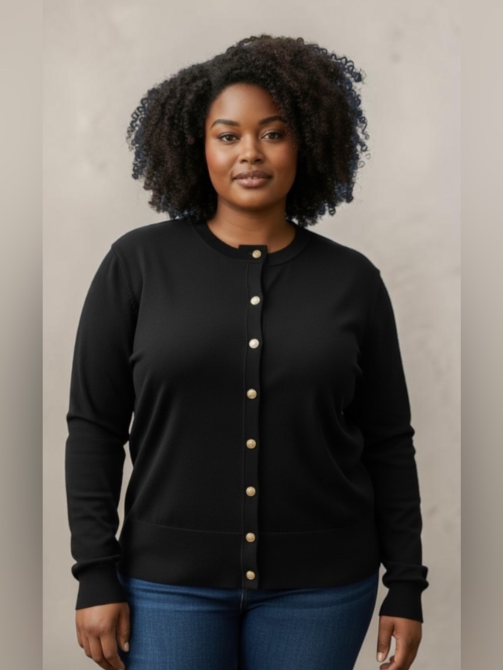Talbots Black Button-Front Crewneck Cardigan
